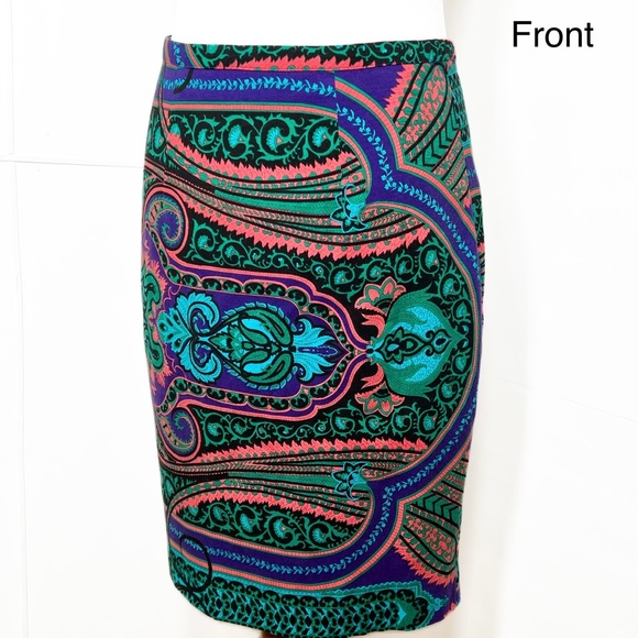 Anthropologie Tracy Reese Colorful Teal Pink Black Scroll Paisley Pencil Skirt 8 - Picture 8 of 14